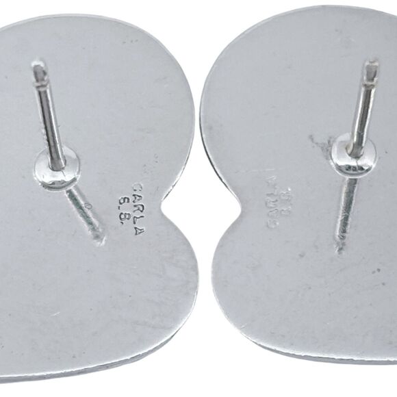 Vintage Carla Sterling Silver 925 Sculpted Scalloped Heart Earrings - Picture 4 of 7